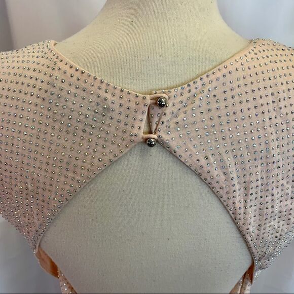 BEBE pink peach iridescent crystal rhinestone diamanté Embellished mini dress M - Picture 6 of 16